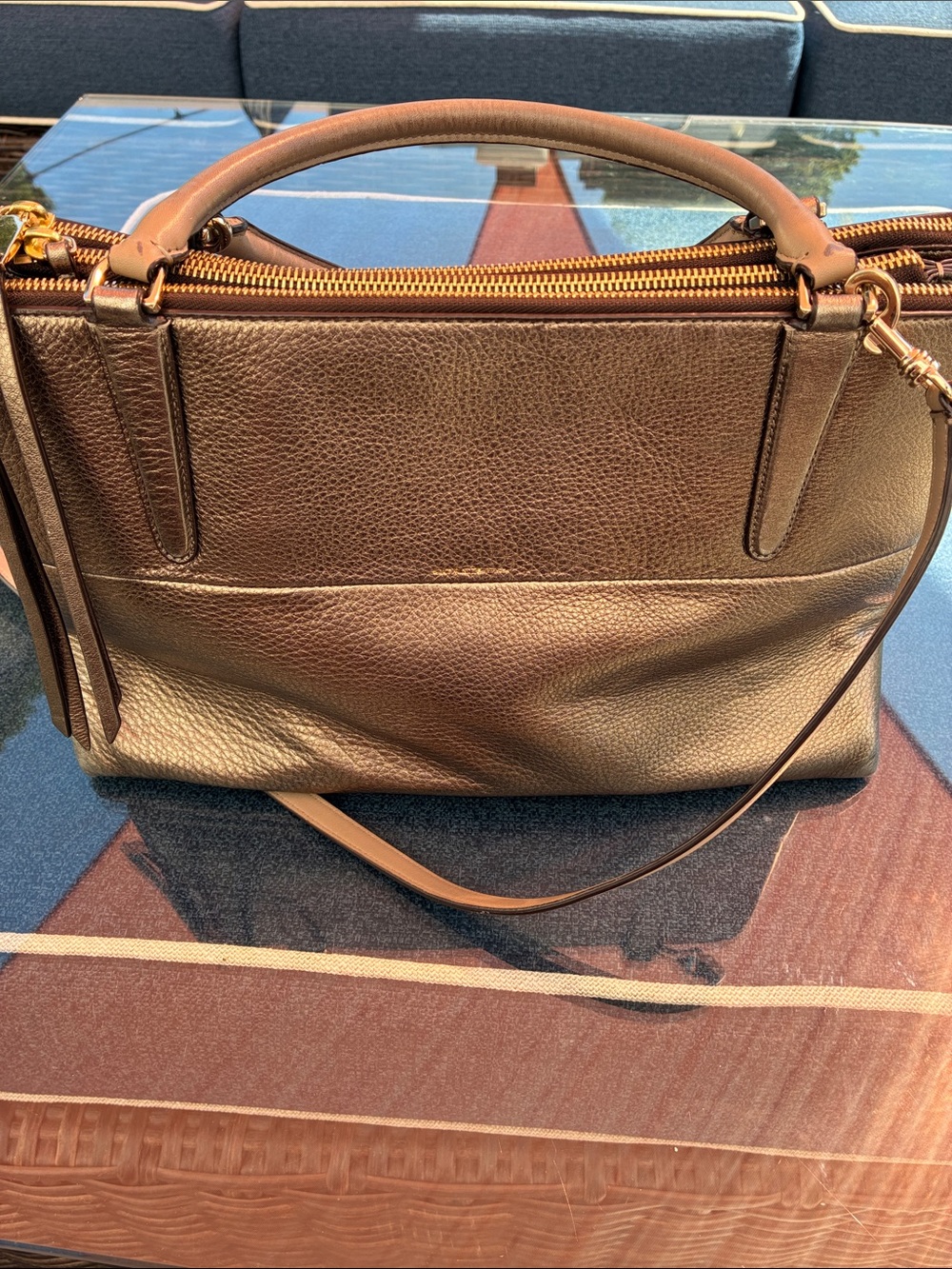 Coach Burough Leather Top-Handle Satchel Bag in Metallic Brown